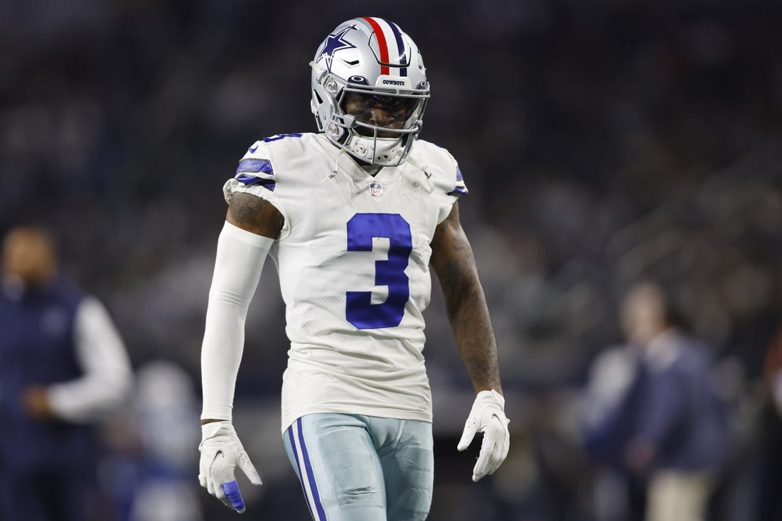 Dec 4, 2022; Arlington, Texas, USA; Dallas Cowboys cornerback Anthony Brown (3) on the field before the game against the Indianapolis Colts at AT&T Stadium. Mandatory Credit: Tim Heitman-USA TODAY Sports