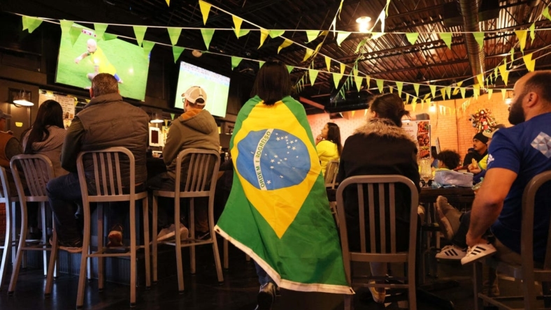 Brazilian soccer fans react at a World Cup viewing party at Brazil Grill in Brockton, in the quarterfinal round versus Croatia, which resulted in a 1-1 win for Croatia on penalty kicks, on Friday, Dec. 9, 20222.

World Cup