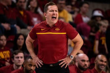 Iowa State head coach T.J. Otzelberger shouts a play to the team during the Iowa State men's basketball game against McNeese, on Sunday, Dec. 11, at Hilton Coliseum, in Ames.

1211 Isumbb 002 Jpg