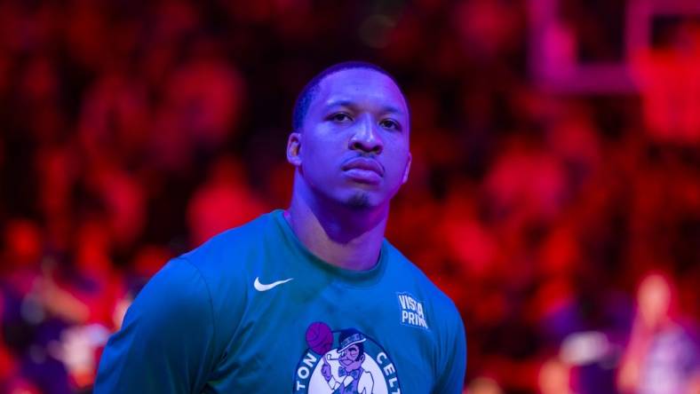 Dec 7, 2022; Phoenix, Arizona, USA; Boston Celtics forward Grant Williams (12) against the Phoenix Suns at Footprint Center. Mandatory Credit: Mark J. Rebilas-USA TODAY Sports