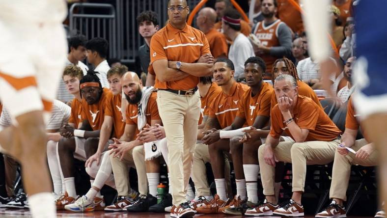 Dec 12, 2022; Austin, Texas, USA; Texas Longhorns acting head coach Rodney Terry watches during the first half against the Rice Owls at Moody Center. Mandatory Credit: Scott Wachter-USA TODAY Sports