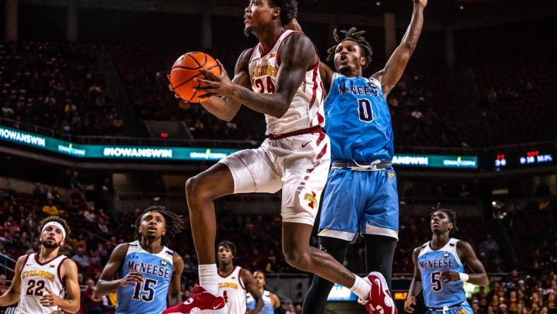 Iowa State's Hason Ward goes in for a layup during the Iowa State men's basketball game against McNeese, on Sunday, Dec. 11, at Hilton Coliseum, in Ames. The Cyclones beat the Cowboys 77-40.

1211 Isumbb 010 Jpg