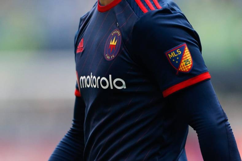 Mar 1, 2020; Seattle, Washington, USA; A Chicago Fire jersey with the MLS logo is seen during the second half against the Seattle Sounders FC at CenturyLink Field. Mandatory Credit: Jennifer Buchanan-USA TODAY Sports