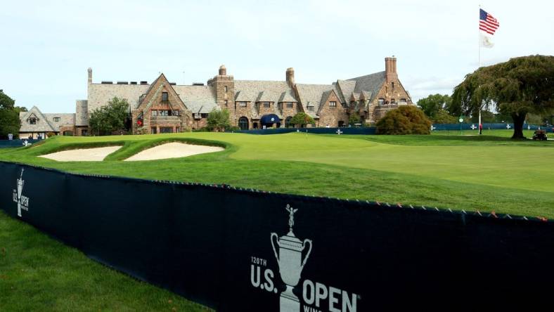 Sep 14, 2020; Mamaroneck, New York, USA; General view of the clubhouse during a practice round for the 2020 U.S. Open golf tournament at Winged Foot Golf Club - West. Mandatory Credit: Brad Penner-USA TODAY Sports