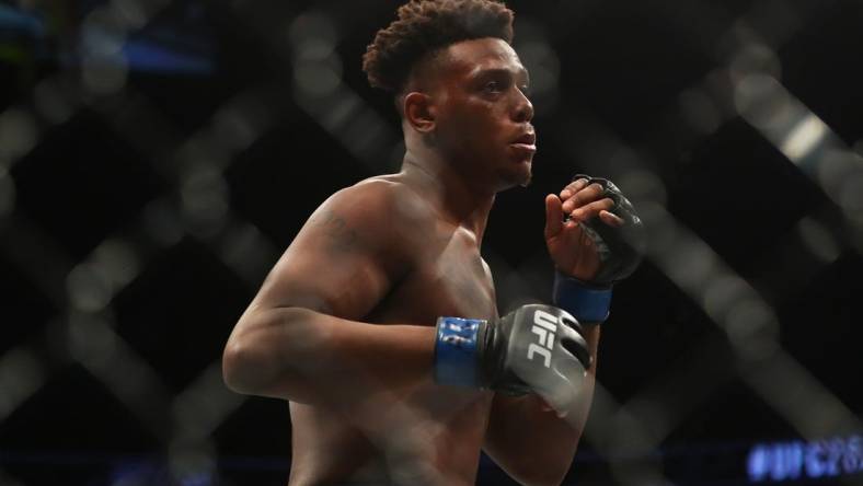 Jun 12, 2021; Glendale, Arizona, USA; Jamahal Hill during UFC 263 at Gila River Arena. Mandatory Credit: Mark J. Rebilas-USA TODAY Sports