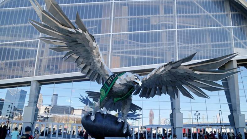 Mar 13, 2022; Atlanta, Georgia, USA; A general view outside of Mercedes-Benz Stadium before the game between Charlotte FC and Atlanta United. Mandatory Credit: Brett Davis-USA TODAY Sports