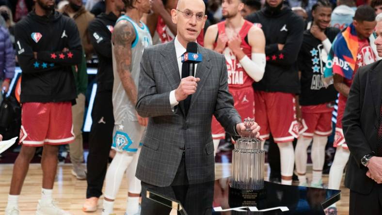 February 20, 2022; Cleveland, Ohio, USA; NBA commissioner Adam Silver after the 2022 NBA All-Star Game at Rocket Mortgage FieldHouse. Mandatory Credit: Kyle Terada-USA TODAY Sports