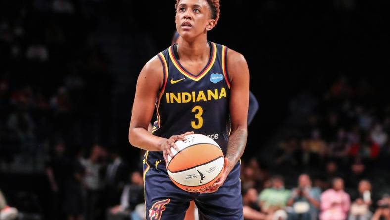 Jun 1, 2022; Brooklyn, New York, USA;  Indiana Fever guard Danielle Robinson (3) at Barclays Center. Mandatory Credit: Wendell Cruz-USA TODAY Sports