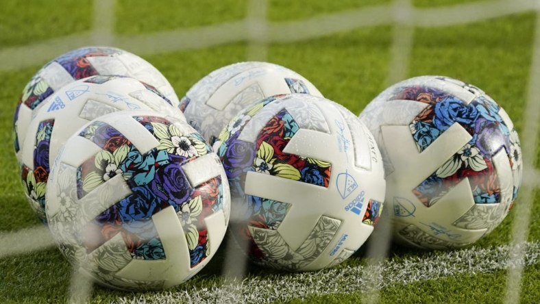 Aug 6, 2022; Austin, Texas, USA;  General view of official MLS balls on the pitch before the game as the Austin FC host the San Jose Earthquakes at Q2 Stadium. Mandatory Credit: Scott Wachter-USA TODAY Sports