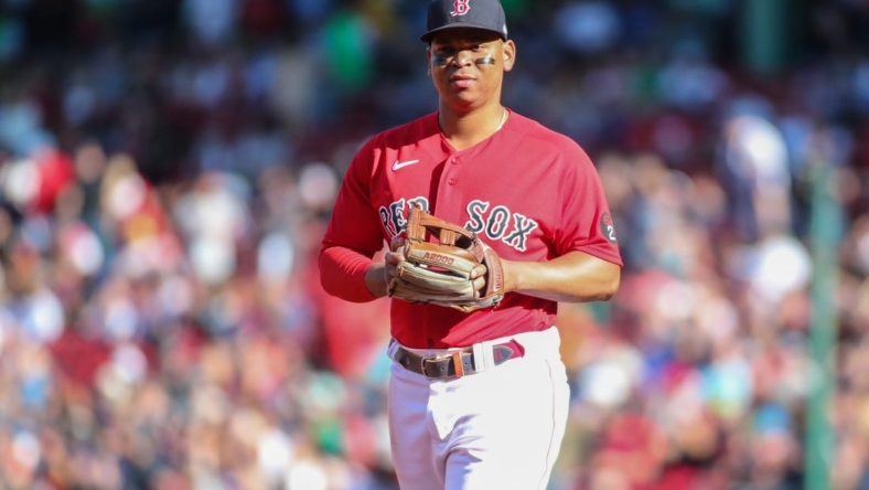 Sep 17, 2022; Boston, Massachusetts, USA;  Boston Red Sox third baseman Rafael Devers (11) at Fenway Park. Mandatory Credit: Wendell Cruz-USA TODAY Sports