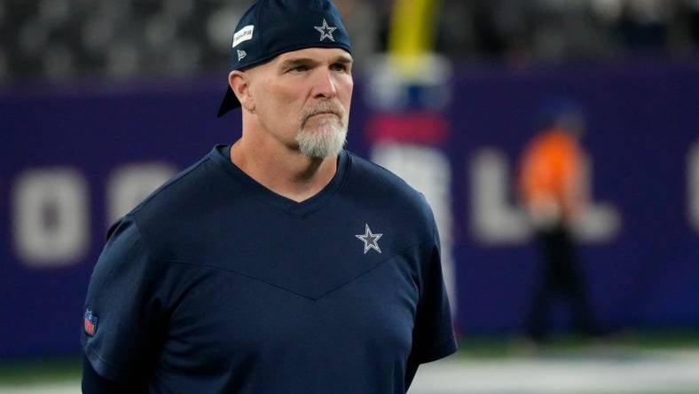 Sep 26, 2022; East Rutherford, NJ, USA; Dallas Cowboys defensive coordinator Dan Quinn at MetLife Stadium. Mandatory Credit: Robert Deutsch-USA TODAY Sports