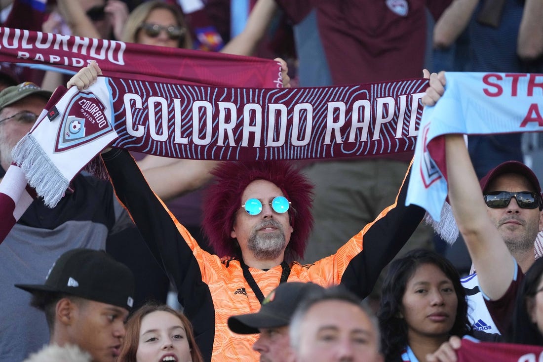 Oct 1, 2022; Commerce City, Colorado, USA; General view of Colorado Rapids fans before the match against the FC Dallas at Dick's Sporting Goods Park. Mandatory Credit: Ron Chenoy-USA TODAY Sports