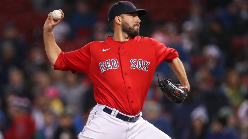 Oct 5, 2022;  Boston, Massachusetts, USA;  Boston Red Sox relief pitcher Matt Barnes (32) delivers a pitch during the ninth inning against the Tampa Bay Rays at Fenway Park.  Mandatory Credit: Paul Rutherford-USA TODAY Sports
