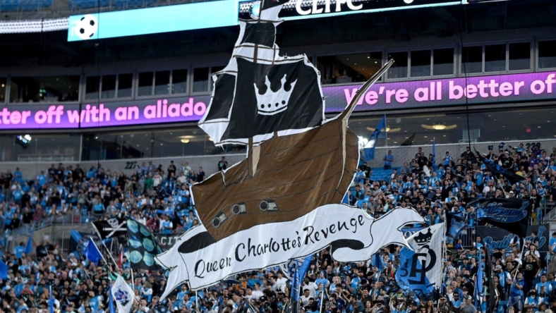 Oct 5, 2022; Charlotte, North Carolina, USA; Charlotte FC fans before a game against the Columbus Crew at Bank of America Stadium. Mandatory Credit: Griffin Zetterberg-USA TODAY Sports