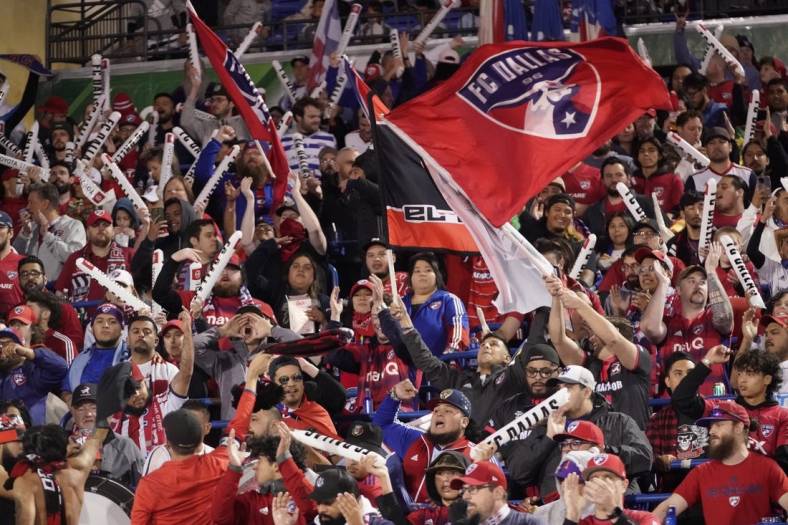 Oct 17, 2022; Frisco, Texas, US; FC Dallas fans before the game against the Minnesota United at Toyota Stadium. Mandatory Credit: Chris Jones-USA TODAY Sports