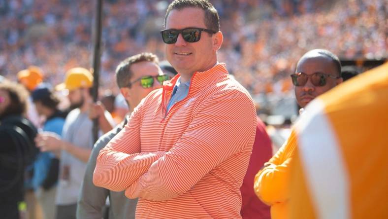 Tennessee athletic director Danny White is seen on the sidelines during a game between Tennessee and UT Martin in Neyland Stadium, Saturday, Oct. 22, 2022.

Utvsmartin1022 0987