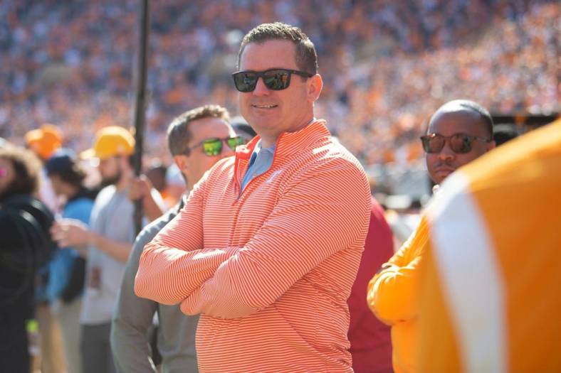 Tennessee athletic director Danny White is seen on the sidelines during a game between Tennessee and UT Martin in Neyland Stadium, Saturday, Oct. 22, 2022.

Utvsmartin1022 0987