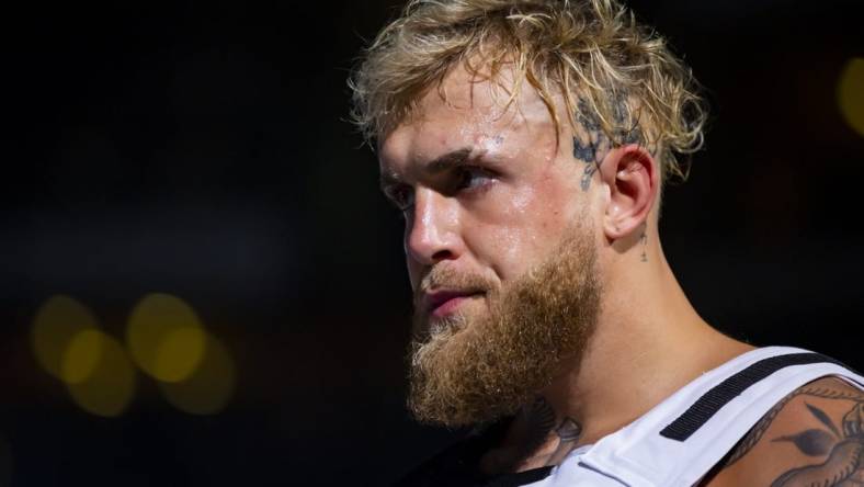 Oct 29, 2022; Glendale, Arizona, USA; Jake Paul during a boxing match at Desert Diamond Arena. Mandatory Credit: Mark J. Rebilas-USA TODAY Sports