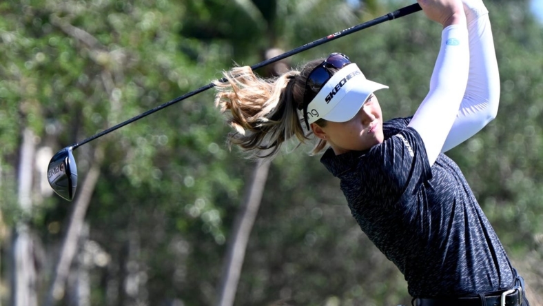 Brooke Henderson tees off on the 18th hole during the 2022 CME Group Tour Golf Championship Pro-Am at the Tiburn Golf Club in Naples, Fla., Saturday, Nov. 16, 2022.

Dsc 1087

Syndication Naples Daily News