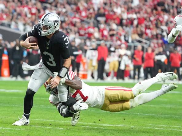 Stidham shines, but Raiders eliminated with OT loss to 49ers - Las Vegas  Sun News