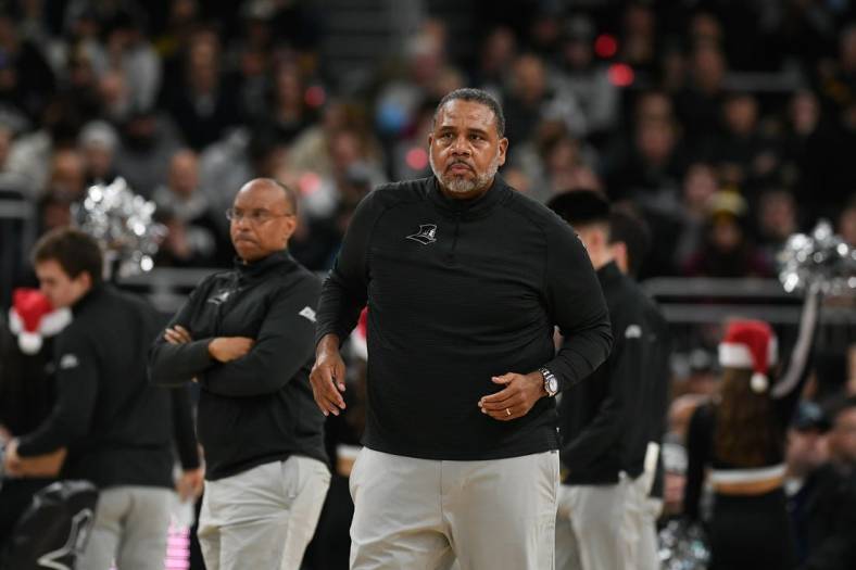Dec 20, 2022; Providence, Rhode Island, USA; Providence Friars head coach Ed Cooley during a timeout against the Marquette Golden Eagles during the first half at Amica Mutual Pavilion. Mandatory Credit: Eric Canha-USA TODAY Sports