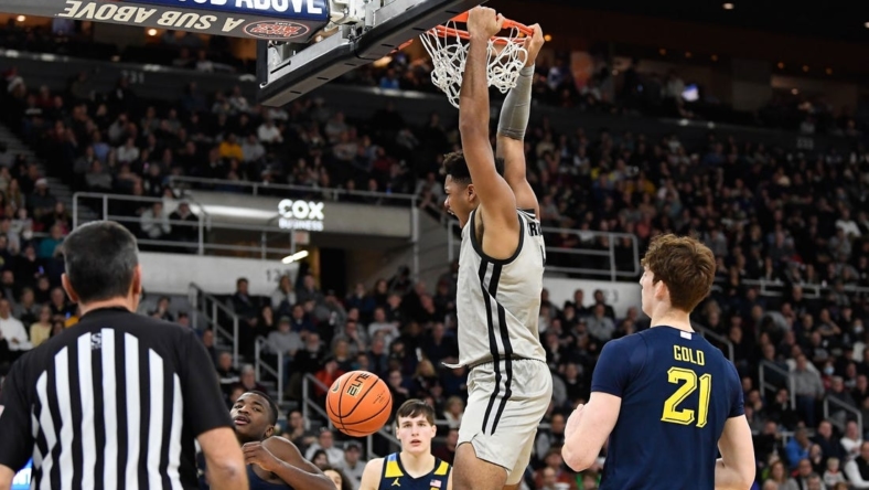 Dec 20, 2022; Providence, Rhode Island, USA; Providence Friars forward Ed Croswell (5) during the first half against the Marquette Golden Eagles at Amica Mutual Pavilion. Mandatory Credit: Eric Canha-USA TODAY Sports