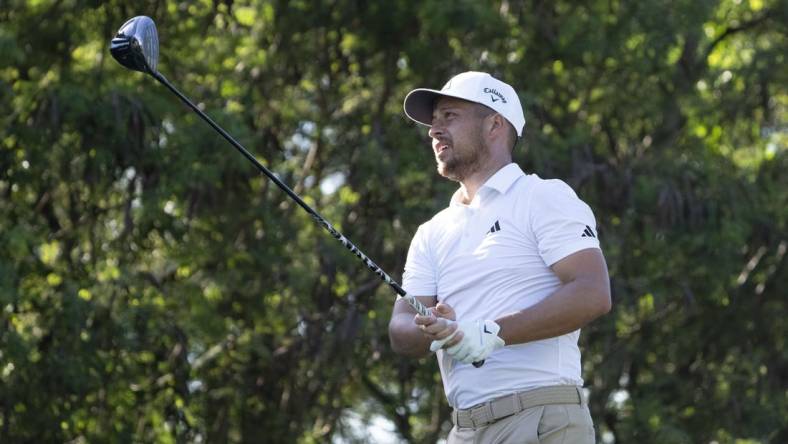 January 5, 2023; Maui, Hawaii, USA; Xander Schauffele hits his tee shot on the 15th hole during the first round of the Sentry Tournament of Champions golf tournament at Kapalua Resort - The Plantation Course. Mandatory Credit: Kyle Terada-USA TODAY Sports