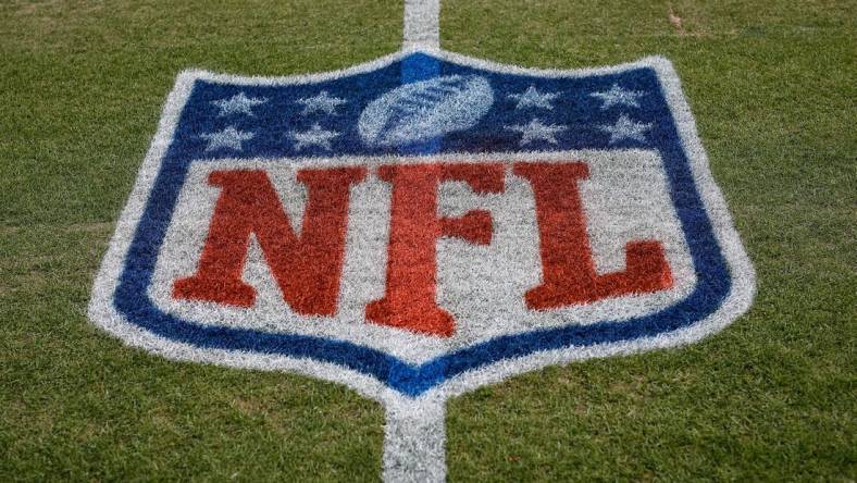 Jan 8, 2023; Denver, Colorado, USA; A general view of the NFL logo before the game between the Denver Broncos and Los Angeles Chargers at Empower Field at Mile High. Mandatory Credit: Isaiah J. Downing-USA TODAY Sports