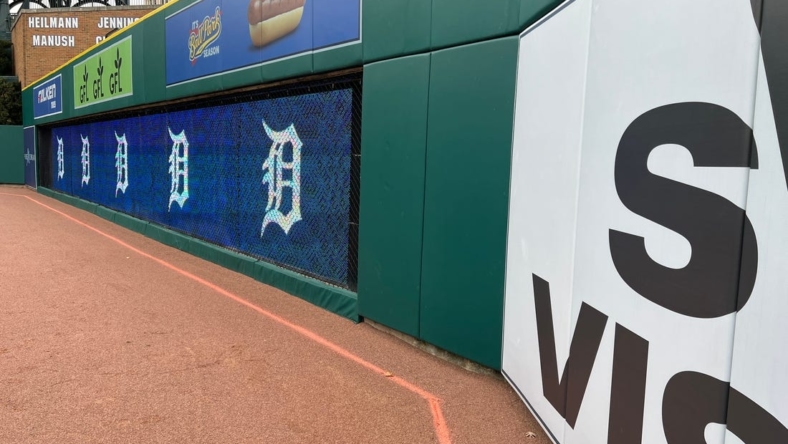 A look at the upcoming changes to right-center field wall, which will be 7 feet (instead of 13 feet) in the 2023 season, on January 11, 2023, at Comerica Park in Detroit, Michigan.

Comerica Park Right Center Field January 11 2023