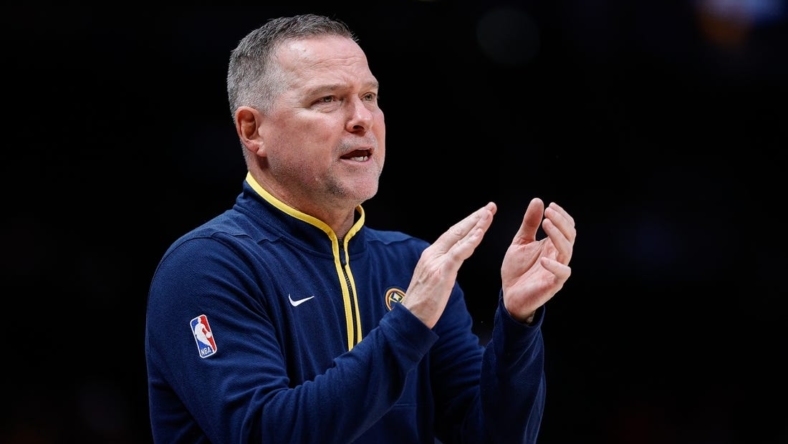 Jan 11, 2023; Denver, Colorado, USA; Denver Nuggets head coach Michael Malone reacts in the fourth quarter against the Phoenix Suns at Ball Arena. Mandatory Credit: Isaiah J. Downing-USA TODAY Sports