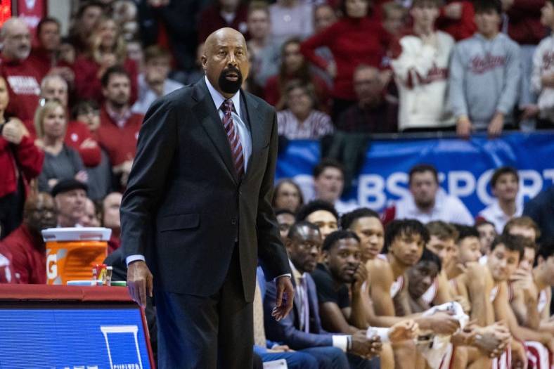 Jan 22, 2023; Bloomington, Indiana, USA; Indiana Hoosiers head coach Mike Woodson in the second half against the Michigan State Spartans at Simon Skjodt Assembly Hall. Mandatory Credit: Trevor Ruszkowski-USA TODAY Sports
