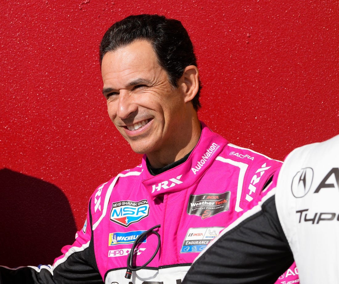 Driver Helio Castroneves waits to go on track during IMSA WeatherTech SportsCar Championship practice at Daytona International Speedway, Thursday, Jan. 26, 2023.

Rolex Practice23