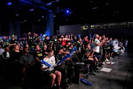 Jul 20, 2019; Miami Beach, FL, USA; Fans cheer during game play between Luminosity and Optic Gaming in the Call of Duty League Finals e-sports event at Miami Beach Convention Center. Mandatory Credit: Jasen Vinlove-USA TODAY Sports