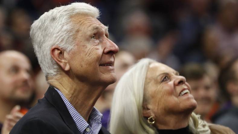 Nov 10, 2019; Charlottesville, VA, USA; Former Virginia Cavaliers head coach Terry Holland looks on from the stands against the James Madison Dukes in the second half at John Paul Jones Arena. Mandatory Credit: Geoff Burke-USA TODAY Sports