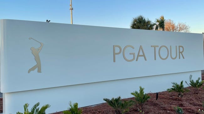 The PGA Tour's Global Home entrance is off State Road 210, near the public parking lot for The Players Championship.

Tour Sign