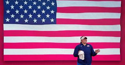 Aug 3, 2021; Tokyo, Japan; Deanna Price (USA) women's hammer throw final during the Tokyo 2020 Olympic Summer Games at Olympic Stadium. Mandatory Credit: Kirby Lee-USA TODAY Sports