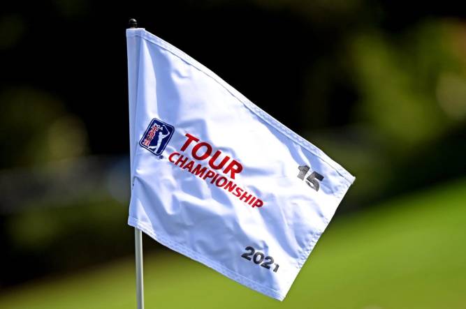 Sep 2, 2021; Atlanta, Georgia, USA; A view of the flag stick during the first round of the Tour Championship golf tournament. Mandatory Credit: Adam Hagy-USA TODAY Sports