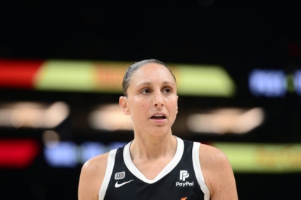 Oct 13, 2021; Phoenix, Arizona, USA; Phoenix Mercury guard Diana Taurasi (3) looks on against the Chicago Sky during the second half of game two of the 2021 WNBA Finals at Footprint Center. Mandatory Credit: Joe Camporeale-USA TODAY Sports