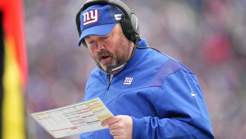 New York Giants offensive coordinator Freddie Kitchens in the first half. The Giants defeat the Eagles, 13-7, at MetLife Stadium on Sunday, Nov. 28, 2021, in East Rutherford.

Nyg Vs Phi