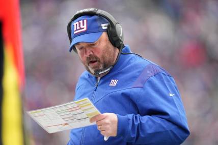 New York Giants offensive coordinator Freddie Kitchens in the first half. The Giants defeat the Eagles, 13-7, at MetLife Stadium on Sunday, Nov. 28, 2021, in East Rutherford.

Nyg Vs Phi