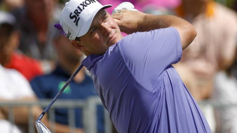 Feb 27, 2022; Palm Beach Gardens, Florida, USA; Sepp Straka plays his shot from the first teed uring the final round of The Honda Classic golf tournament. Mandatory Credit: Sam Navarro-USA TODAY Sports