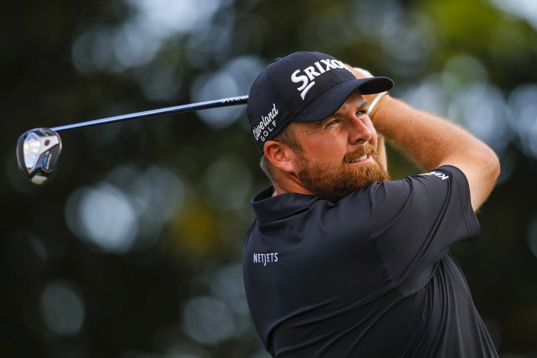 Feb 27, 2022; Palm Beach Gardens, Florida, USA; Shane Lowry plays his shot from the 14th tee during the final round of The Honda Classic golf tournament. Mandatory Credit: Sam Navarro-USA TODAY Sports