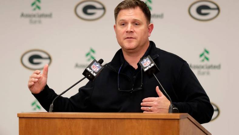 Green Bay Packers General Manager Brian Gutekunst talks to the media about the 2022 NFL Draft on April 25, 2022, at Lambeau Field in Green Bay, Wis.

Gpg Gutekunst 042522 Sk23