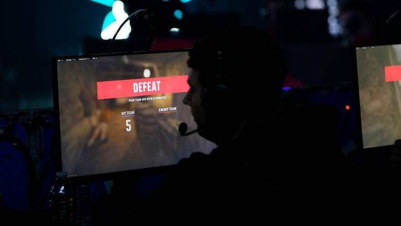 A defeat screem flashes at the end of a round during the Call of Duty League Pro-Am Classic esports tournament at Belong Gaming Arena in Columbus on May 6, 2022.

Call Of Duty Esports Tournament