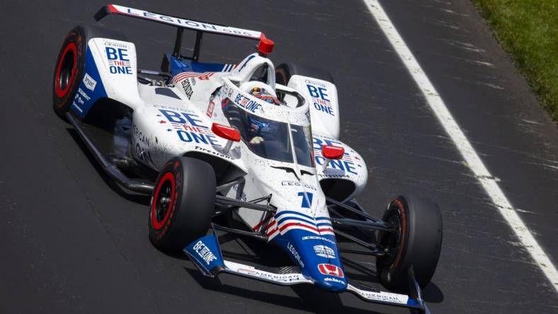 May 29, 2022; Indianapolis, Indiana, USA; IndyCar Series driver Tony Kanaan during the running of the 106th Indianapolis 500 at Indianapolis Motor Speedway. Mandatory Credit: Mark J. Rebilas-USA TODAY Sports