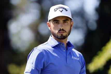 Jul 1, 2022; Portland, Oregon, USA; Abraham Ancer and look on from the sixth tee box during the second round of the LIV Golf tournament at Pumpkin Ridge Golf Club. Mandatory Credit: Soobum Im-USA TODAY Sports