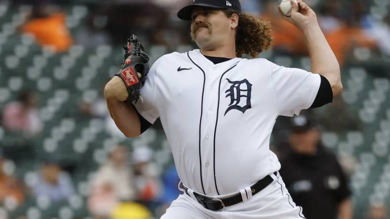 Sep 4, 2022; Detroit, Michigan, USA;  Detroit Tigers relief pitcher Andrew Chafin (37) pitches in the seventh inning against the Kansas City Royals at Comerica Park. Mandatory Credit: Rick Osentoski-USA TODAY Sports