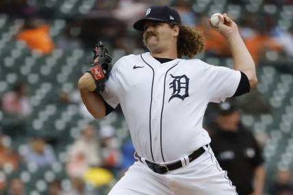 Sep 4, 2022; Detroit, Michigan, USA;  Detroit Tigers relief pitcher Andrew Chafin (37) pitches in the seventh inning against the Kansas City Royals at Comerica Park. Mandatory Credit: Rick Osentoski-USA TODAY Sports