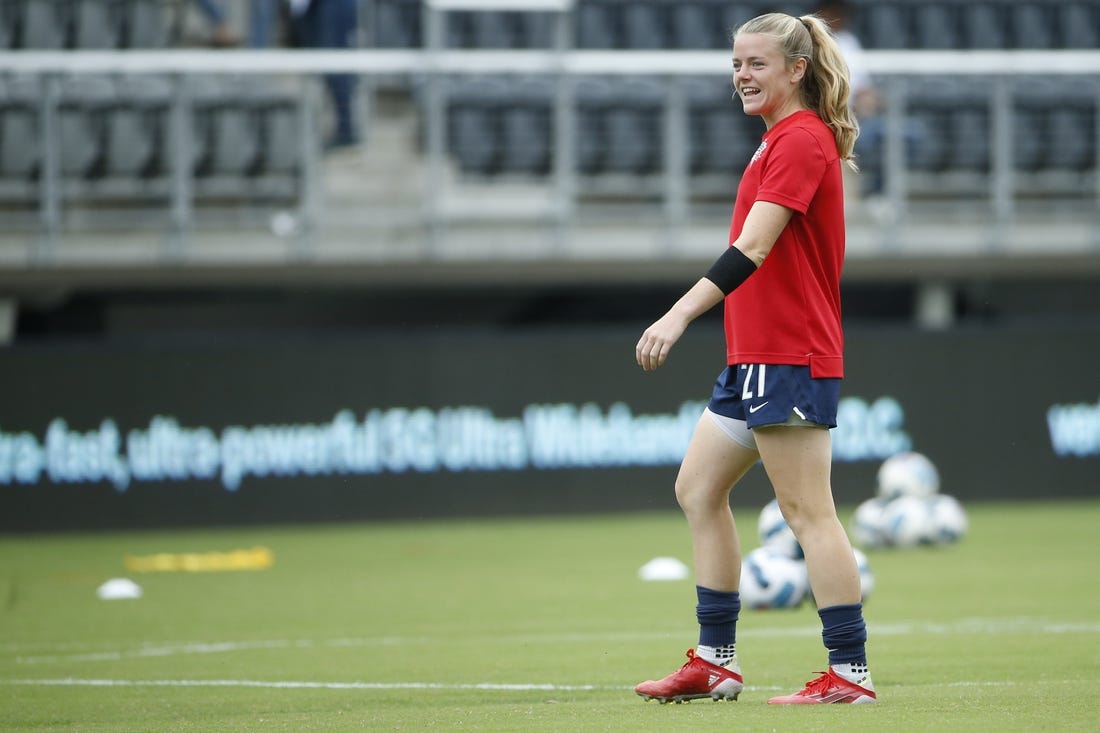 Sep 10, 2022; Washington, District of Columbia, USA; Washington Spirit midfielder Anna Heilferty (21) stands on the field during warmups prior to the game against San Diego Wave FC at Audi Field. Mandatory Credit: Amber Searls-USA TODAY Sports