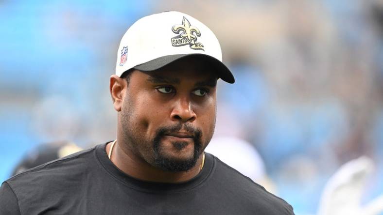 Sep 25, 2022; Charlotte, North Carolina, USA;  New Orleans Saints quarterbacks coach Ronald Curry before the game at Bank of America Stadium. Mandatory Credit: Bob Donnan-USA TODAY Sports